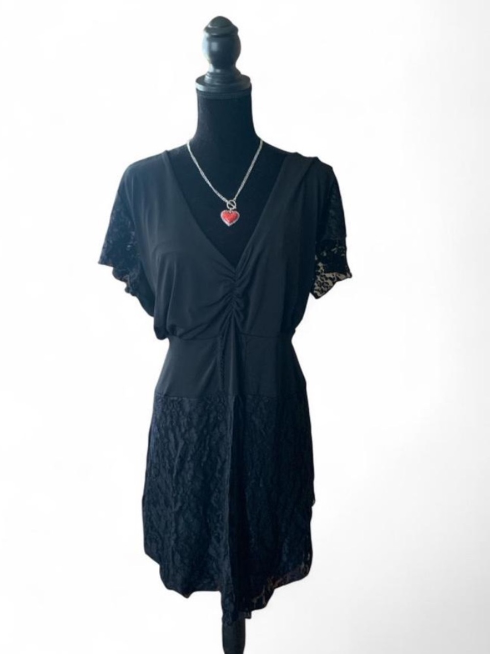 Vintage Whimsygoth Black Lace Panel V-Neck babydoll top